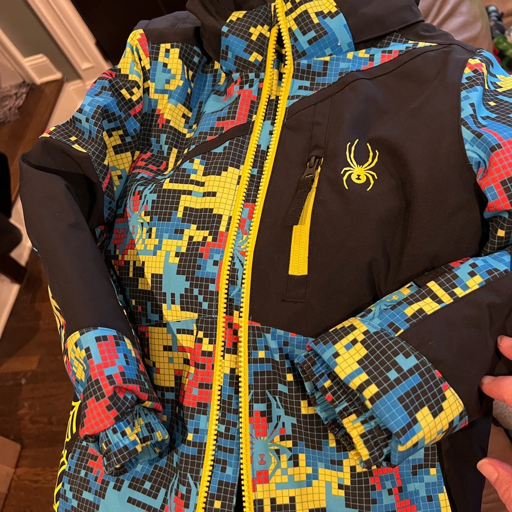 Spyder Jacket with Pixelated Blue and Yellow Design
